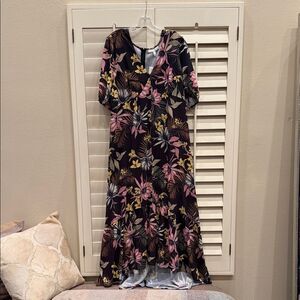 Chic Floral High Low Dress - Black, Pink, Yellow By Fourteenth Place